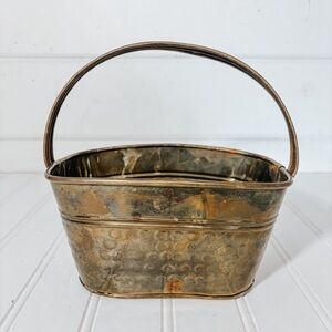 Vintage Brass Floral Bucket with Handle